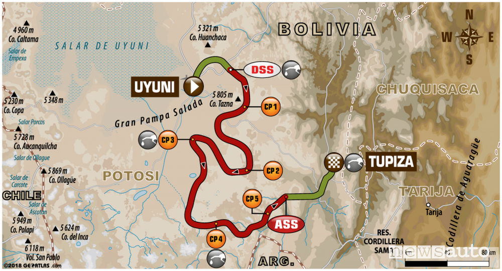 Dakar 2018 8^ tappa mappa Uyuni-Tupiza
