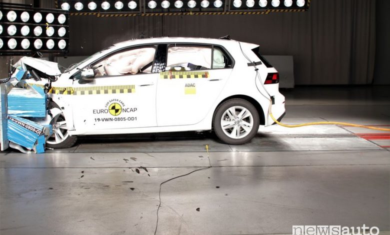 Urto frontale crash test Euro NCAP Volkswagen Golf 8