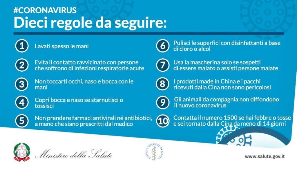 Vademecum prevenzione contagio Coronavirus