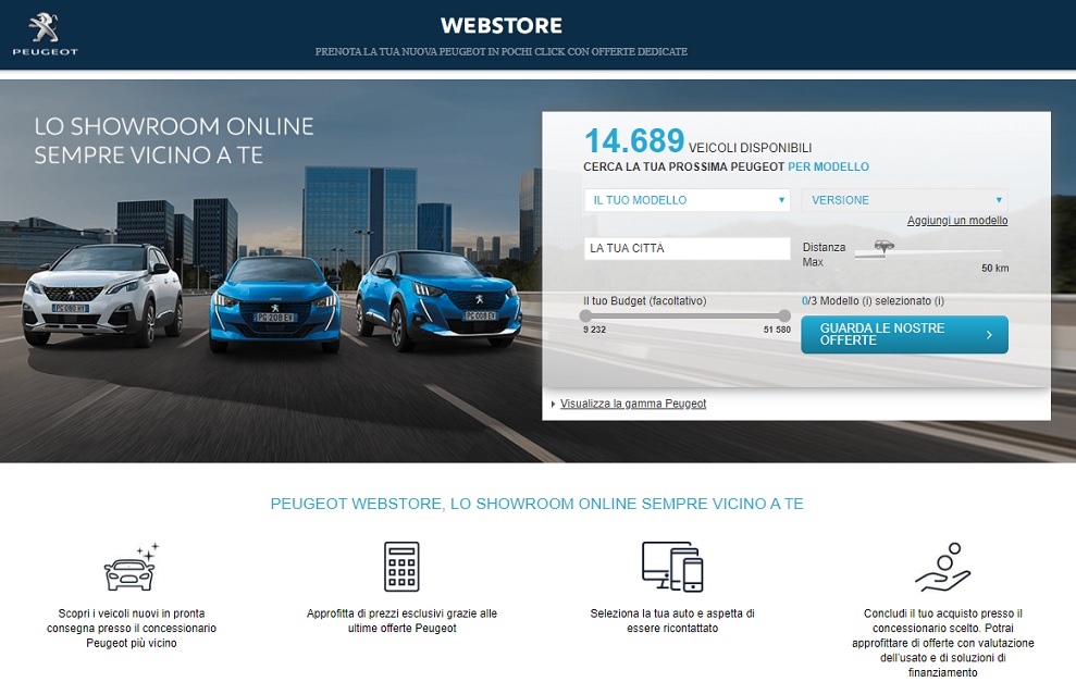 Concessionaria Peugeot on line nel Webstore