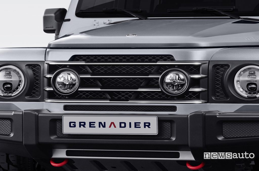INEOS Grenadier grille with additional headlights and LED light clusters
