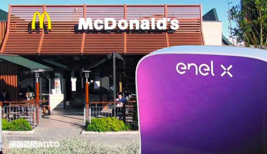 Colonnine ricarica auto elettriche Enel X nei ristoranti fast food McDonalds