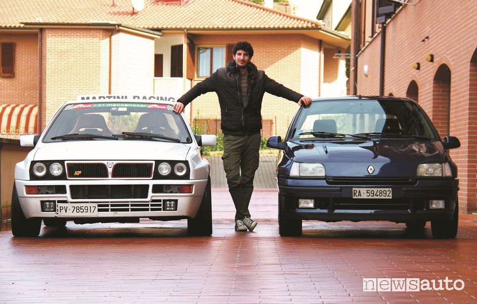 Davide Cironi fra la Lancia Delta Integrale e la Renault Clio Williams