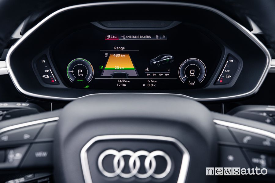 Quadro strumenti, info carica batteria Audi Q3 45 TFSI e PHEV