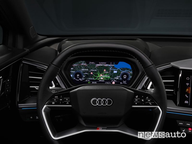 Cruscotto digitale, Virtual cockpit, abitacolo Audi Q4 e-tron.