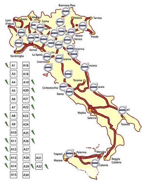 Mappa stazioni di ricarica fast Volvo Recharge Highways Stations