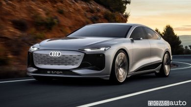 Vista di profilo Audi A6 e-tron concept in movimento