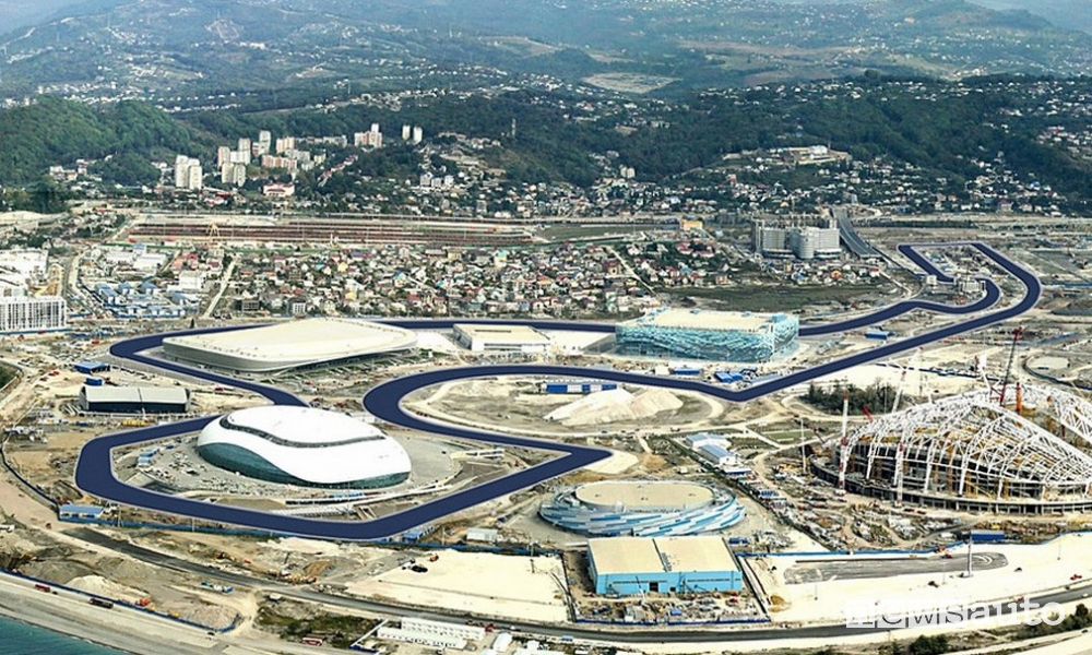 Vista dall'alto della pista di Sochi, all'interno del Parco Olimpico