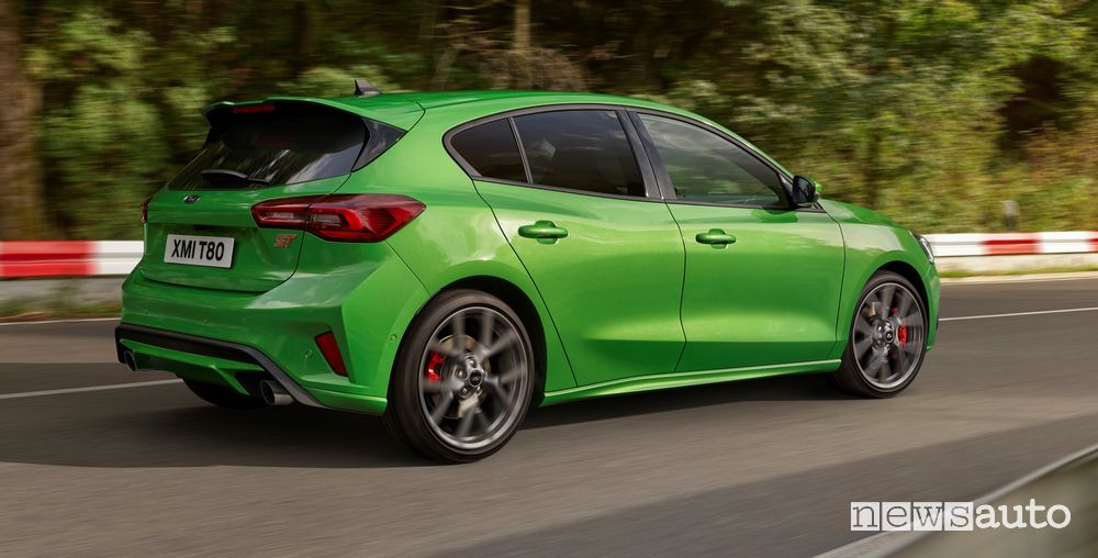 Rear view of new Ford Focus ST on the road