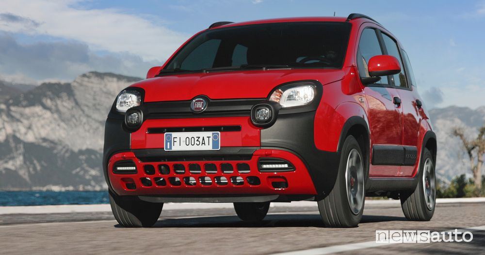 Fiat (Panda) RED front view on the road
