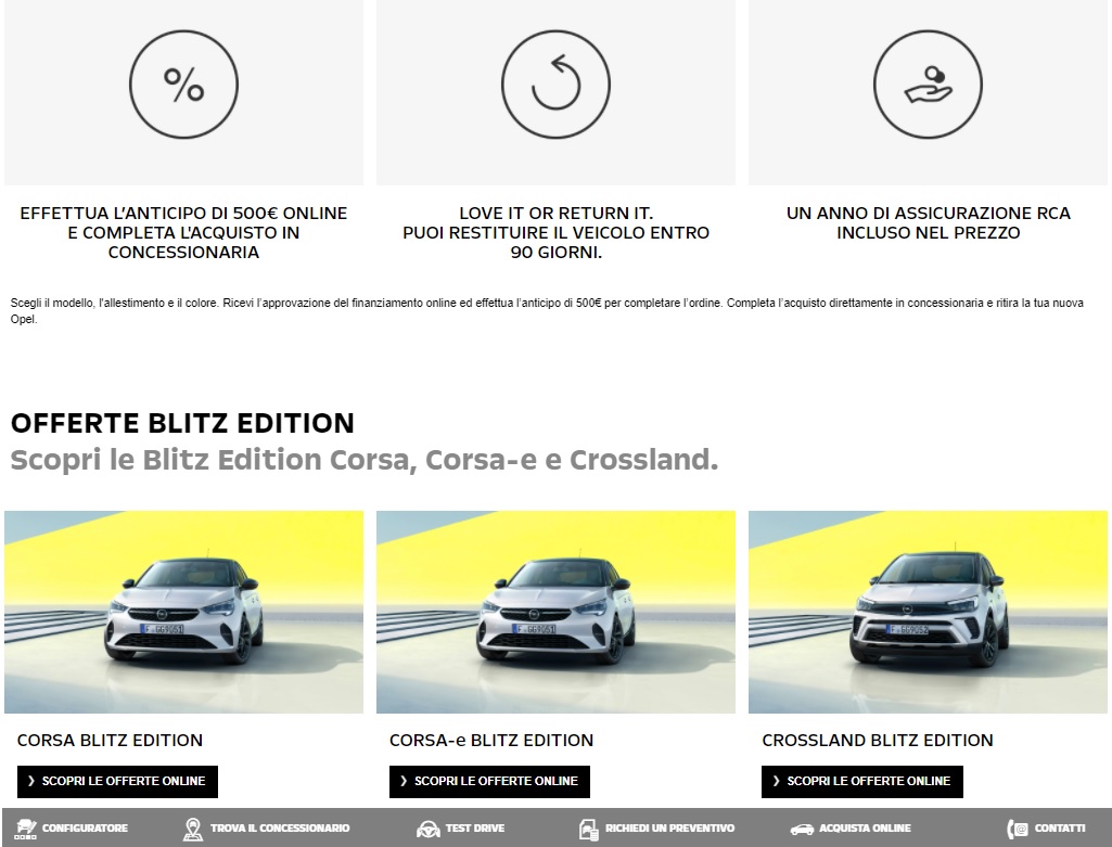Serie speciale Opel Blitz Edition acquistabile solo on line sito web