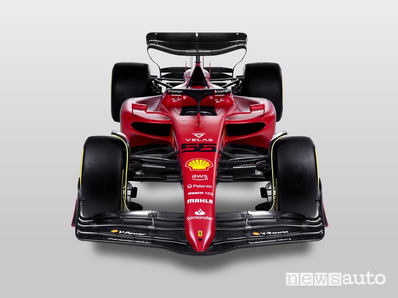 Vista frontale Ferrari F1-75 2022