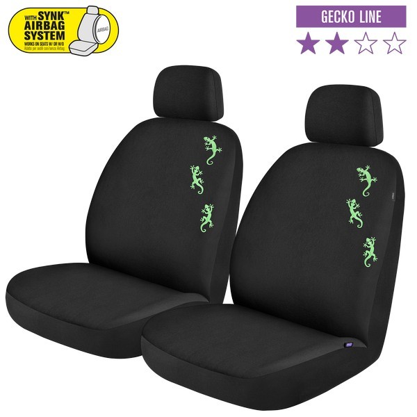 The seat covers of the Fashion line have a nice gecko decoration and fit standard seats