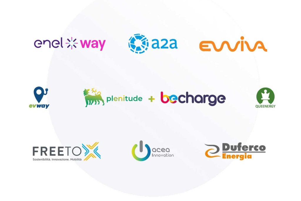 colonnine Be Charge, Enel X Way, EWIVA, Duferco Energia, Queenenergy, Free To X, Evway e Acea Innovation