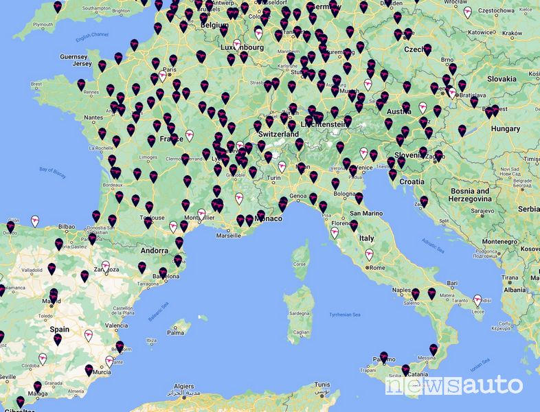 Mappa stazioni Ionity in Italia