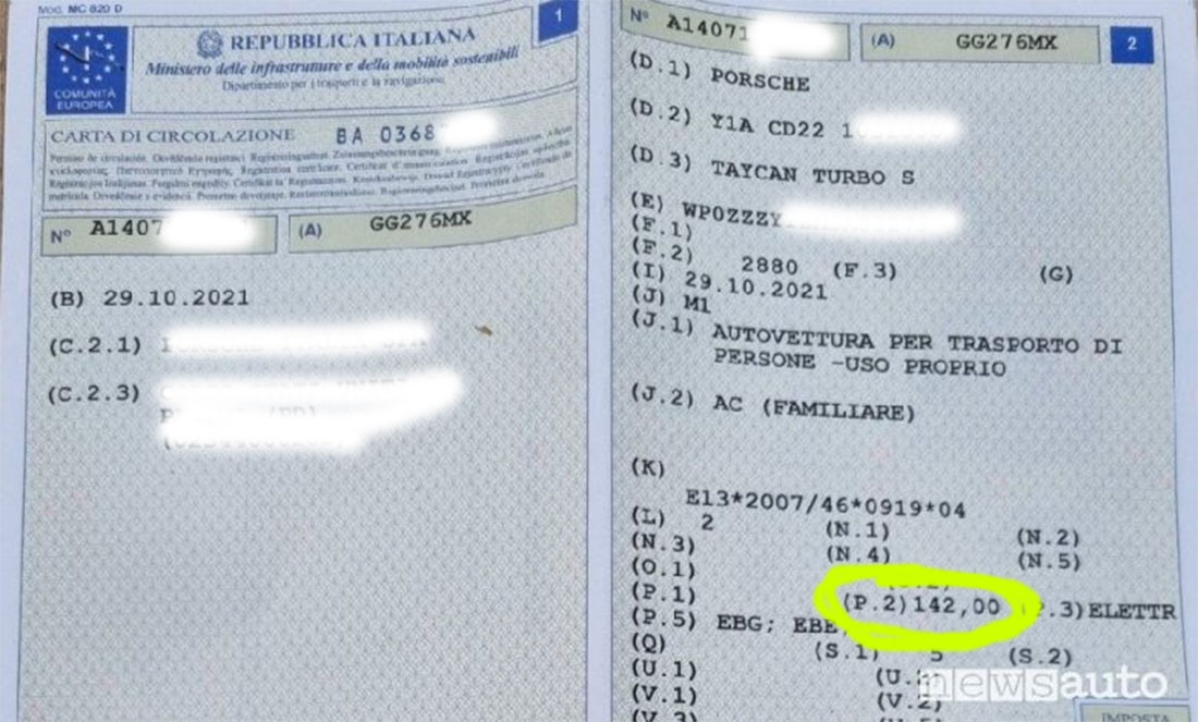 Potenza auto elettriche omologata sul libretto, massima e continua