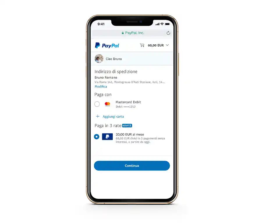 pagamento bollo a rate, Paypal, opzione paga in 3 rate