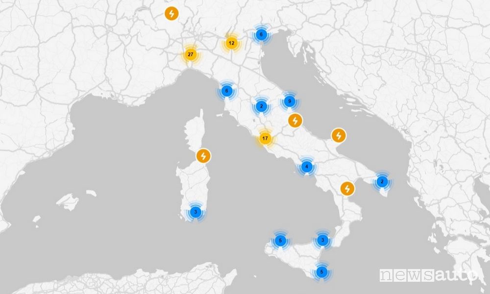 Mappa stazioni di ricarica ultrafast Ewiva in Italia