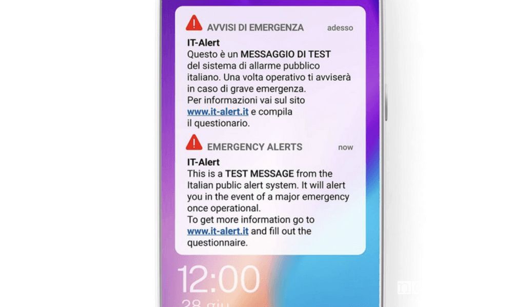it alert, testo del messaggio notifica da IT-Alert che arriva sul telefono