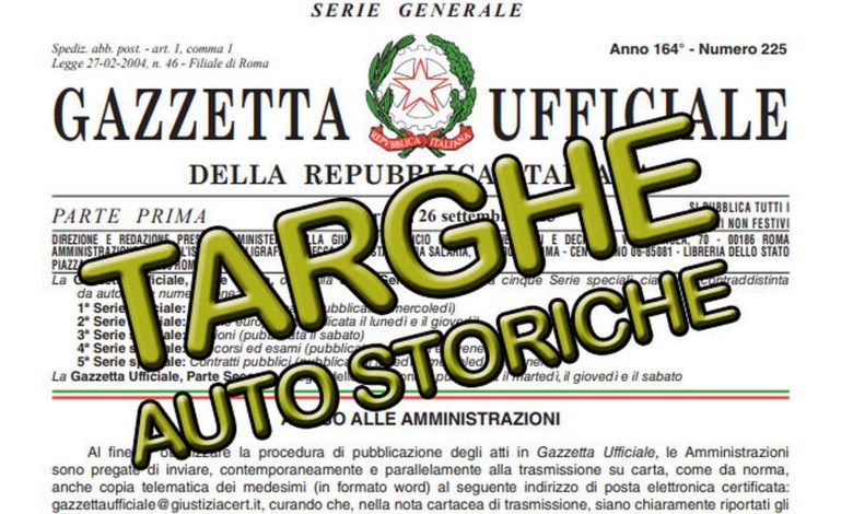 Targhe storiche, Decreto Attuativo e Gazzetta Ufficiale