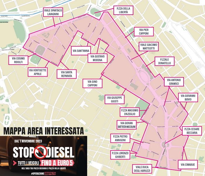 Mappa, le strade in cui è vietata a Firenze la circolazione delle auto diesel Euro 5