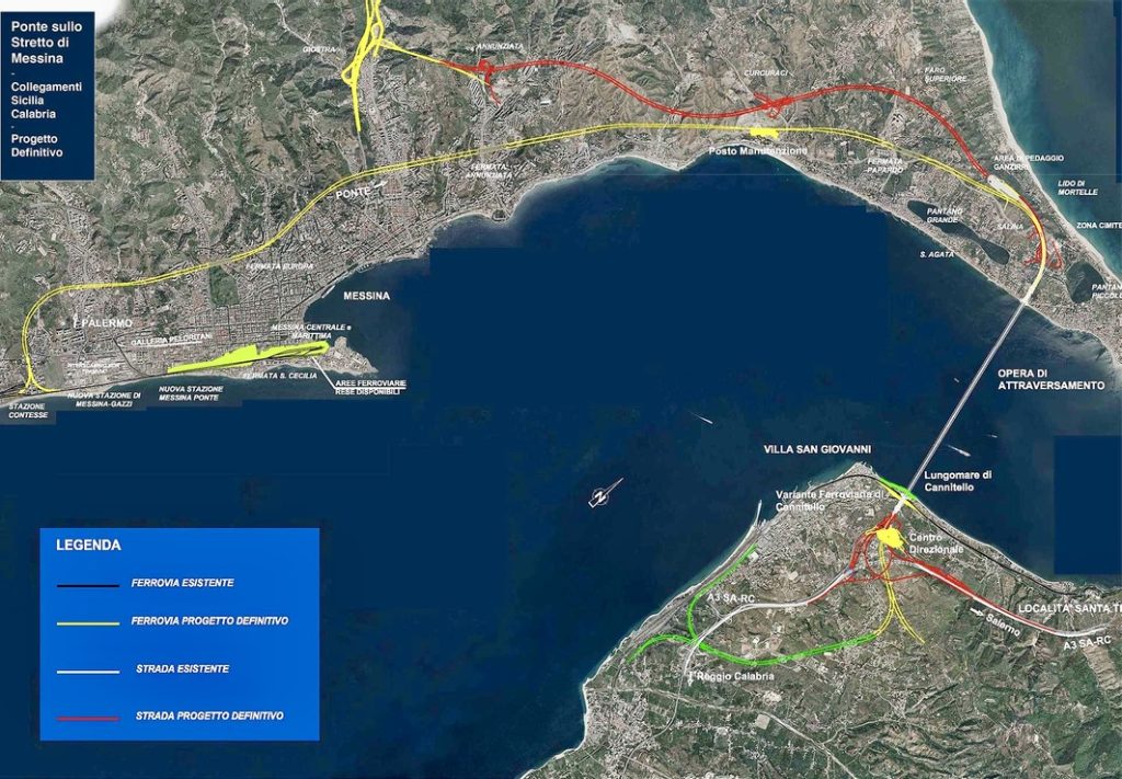 La mappa, dove sorgerà il Ponte sullo Stretto di Messina