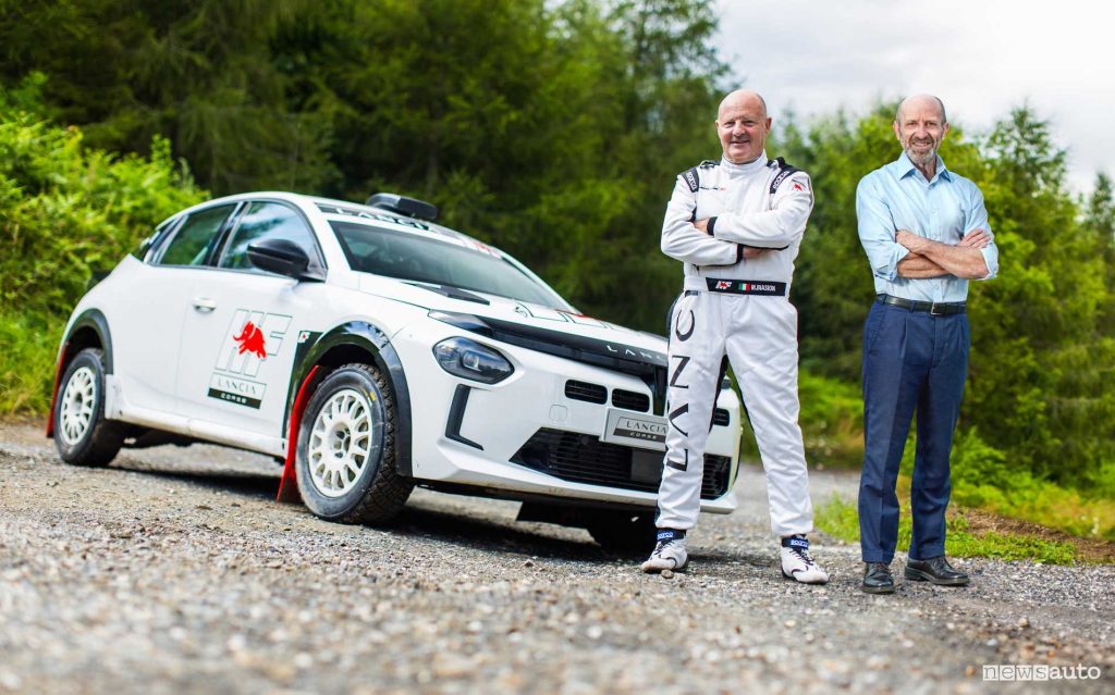 Miki Biasion con Luca Napolitano, CEO del brand Lancia, con Lancia Ypsilon Rally 4 HF