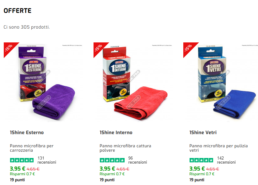 offerta prodotti a prezzo scontato pulizia auto, carrozzeria ed interni