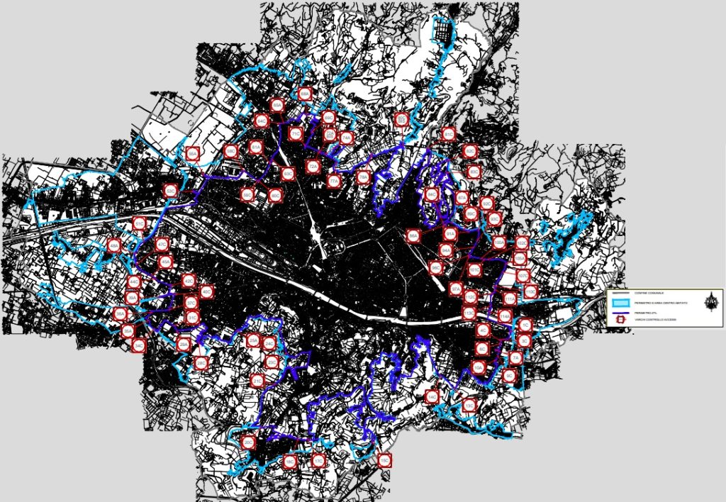 Mappa, varchi Scudo Verde di Firenze