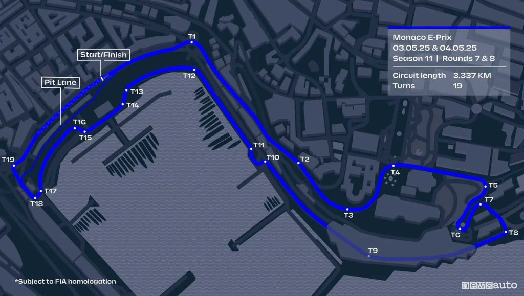 Mappa del circuito di Monte Carlo di Formula E