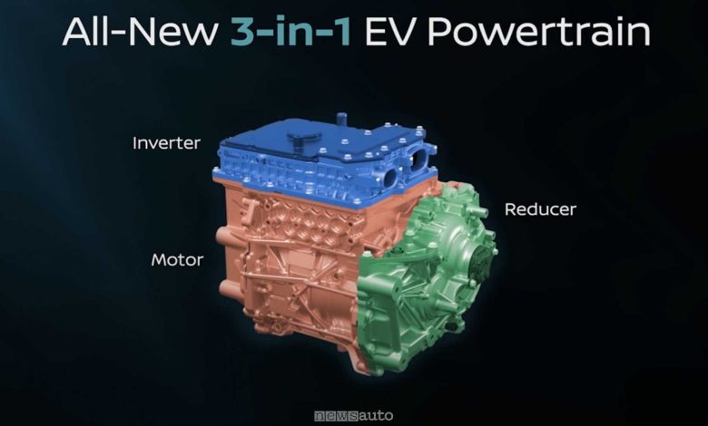 Powertrain elettrico della nuova Leaf, 3 in 1 (Inverter, motore e riduttore
