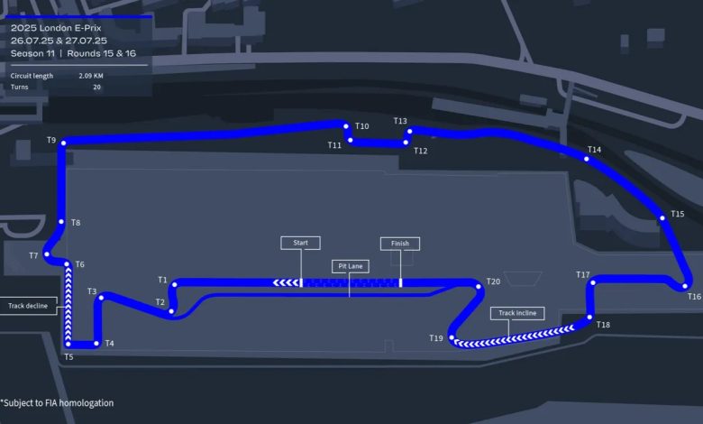 Layout del circuito di ExCeL London Circuit dove corre la Formula E a Londra