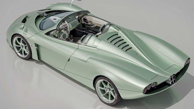 Pagani Huayra Codalunga Speedster posteriore 3/4 con il tetto aperto
