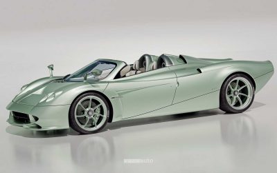 Pagani Huayra Codalunga Speedster anteriore 3/4 con il tetto aperto