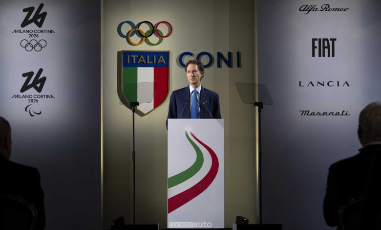John Elkann, presidente di Stellantis, durante la presentazione dell’accordo con la Fondazione Milano-Cortina